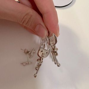 Sterling Silver Cat Hoops Earrings and Studs